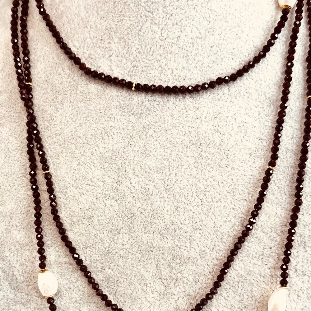 Red and White Layered Bead Necklace with Pearl Accents - Picture 4 of 5